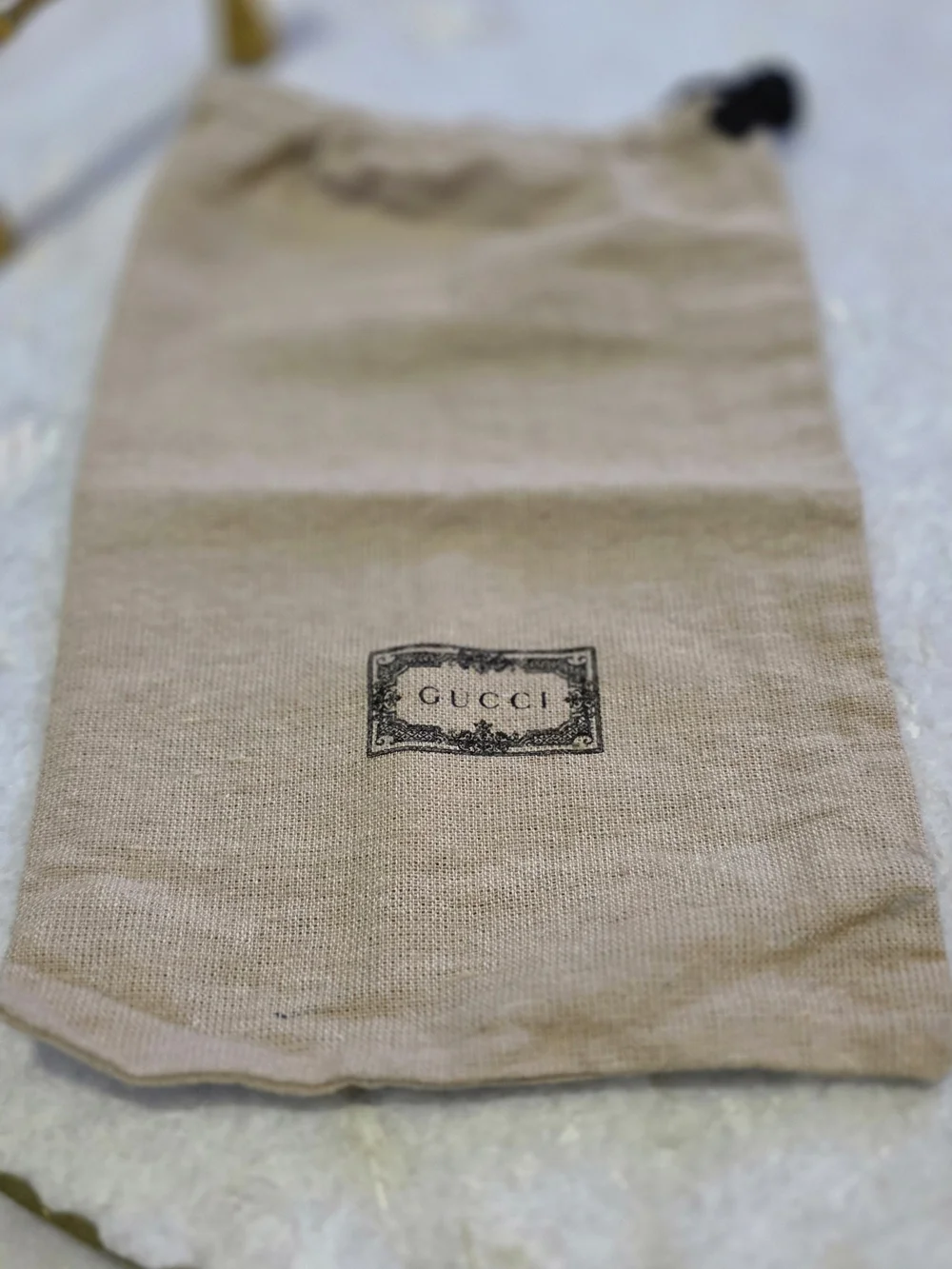 Authentic Gucci Dust Bag Small Drawstring Pouch Beige Cotton Vintage Logo